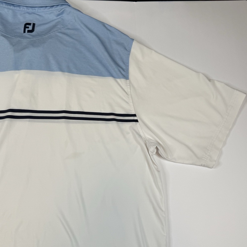 Footjoy FJ Golf Polo Abaco Club Blue White Short Sleeve Stretch Mens XL - Picture 11 of 14